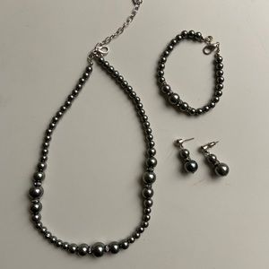 Charcoal and Diamond Necklace/bracelet/earring Set